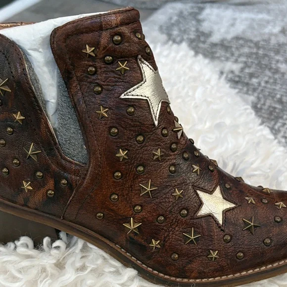 Myra Bag Brown Leather Heeled Boots with Silver Stars~ GORGEOUS! Brand new - Picture 8 of 12